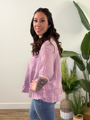 Eyelet Lilac Lace Gauze Top (Small - 3X)