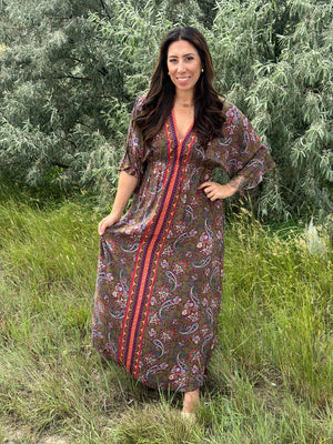 Dark Olive Kimono Sleeve Maxi Dress