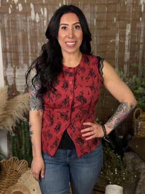 Red Western Button Vest