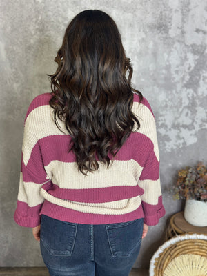 Stripe Sutton Sweater - Berry (Small - 2X)