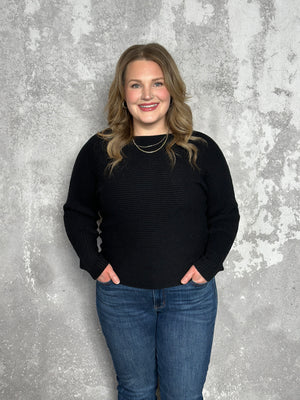 Black Dolman Ribbed Sweater (Small - 2X)