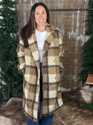 Long Mocha Plaid Shacket