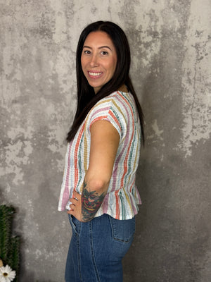 Smocked Multi Stripe Top