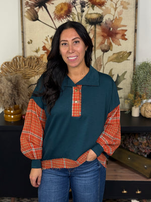 Green with Orange Plaid Top