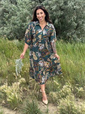 Teal 3/4 Sleeve Collared Dress (Small - 2X)