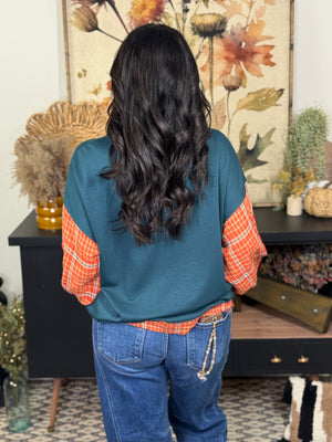 Green with Orange Plaid Top