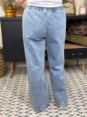 Lasar Cut Denim with Elastic Waistband