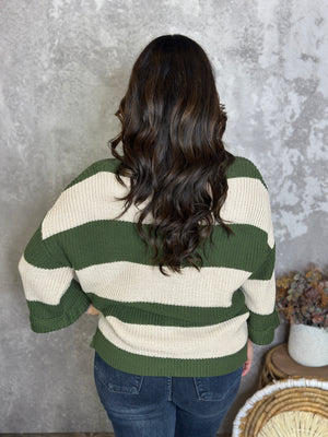 Stripe Sutton Sweater - Olive (Small - 2X)