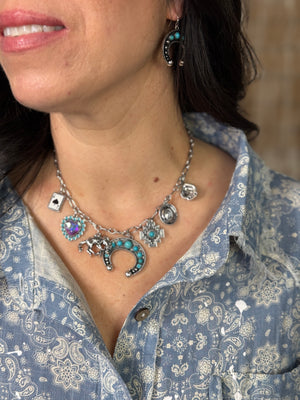 Iridescent Turquoise Charm Necklace