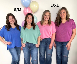 Soft Ribbed Short Sleeve Vneck Top - Classic Blue (Small - 3X)