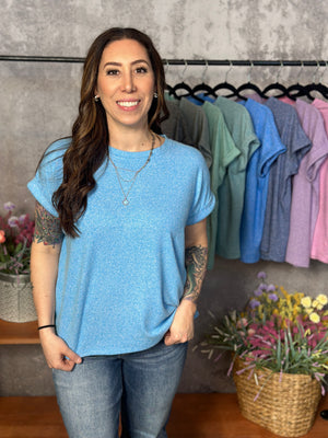 Soft Hacci Round Neck Top - Deep Sky