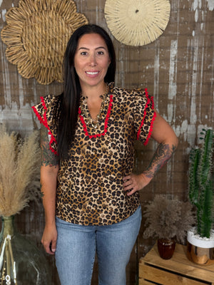 Leopard Top with Red Trim