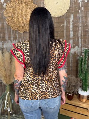 Leopard Top with Red Trim