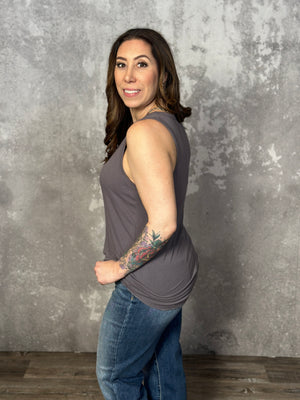 The Nyla Scoop Neck Tank - Charcoal