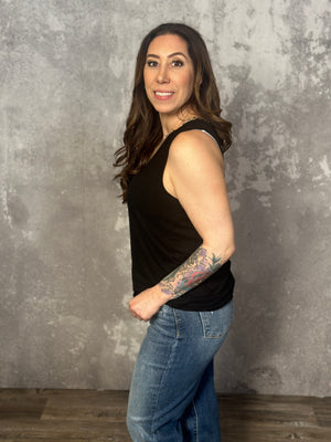 The Nyla Scoop Neck Tank - Black