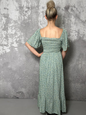 Green Goddess Smocked Floral Maxi Dress (Small - 3X)