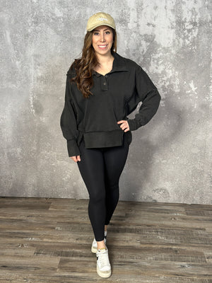 Black Mineral Wash Collared Sweatshirt (Small - 3X)