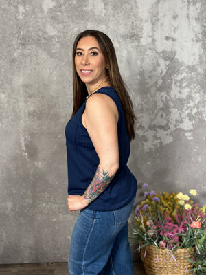 Pocket Vneck Tank - Navy (Small - 3X) - FINAL SALE