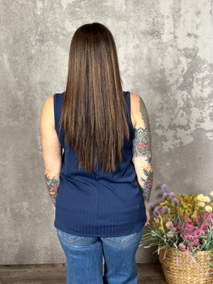 Pocket Vneck Tank - Navy (Small - 3X) - FINAL SALE