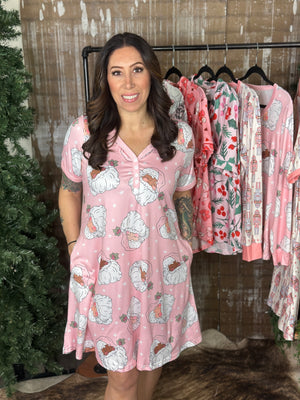 Buttery Shirley Lounge Nightgown - Pink Santa (Small - 3X)