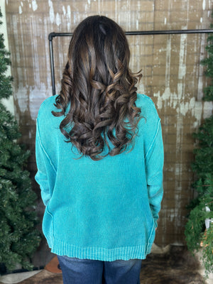 Lightweight Teal Cable Sweater