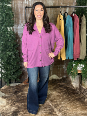 DOORCRASHER - Waffle Button Up Top - Magenta - FINAL SALE