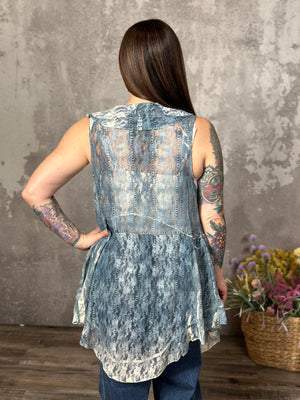 Denim Blue and Cream Lace Vest (Small - 2X) - FINAL SALE