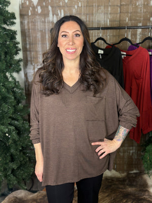 DOORCRASHER - Pocket Vneck Top - Chocolate - FINAL SALE