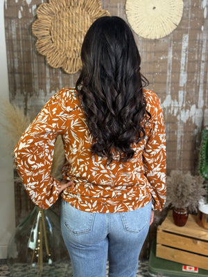 Rust Floral Long Sleeve Blouse (Small - 3X)