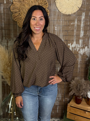 Brown Polka Dot Blouse (Small - 2X)