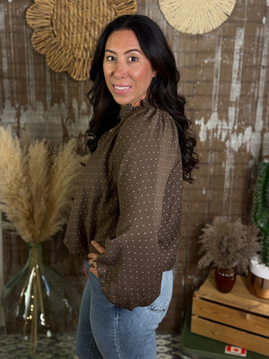 Brown Polka Dot Blouse (Small - 2X)