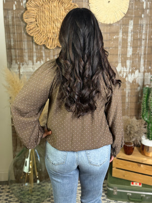 Brown Polka Dot Blouse (Small - 2X)