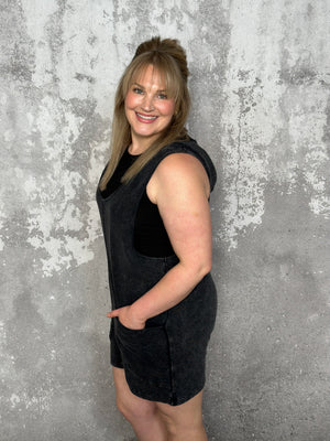 Hooded Lounge Romper - Vintage Black (Small - 1X) - FINAL SALE