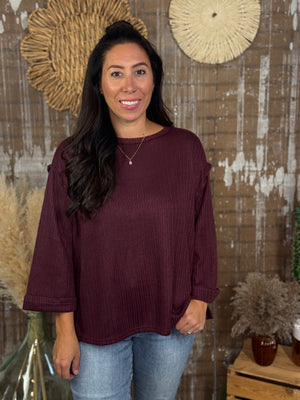 3/4 Sleeve Plum Sweater Top (Small - 2X)