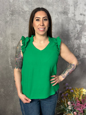The Kezia Ruffle Tank - Green (Small - 3X)-FINAL SALE