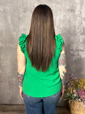 The Kezia Ruffle Tank - Green (Small - 3X)-FINAL SALE