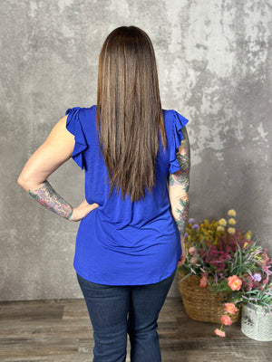 The Wrinkle Free Lizzie Ruffle Tank - Blue (Small - 3X)-FINAL SALE
