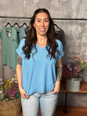Soft Hacci V Neck Top - Deep Sky