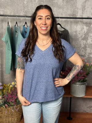 Soft Hacci V Neck Top - Navy