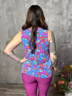 Lizzie Wrinkle Free Print Tank - Violet Blue Paisley (Small - 3X) - FINAL SALE