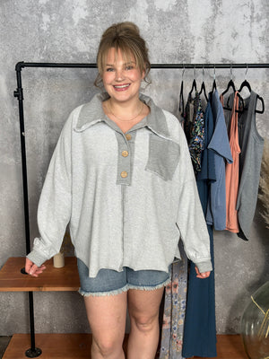 Reverse Terry Textured Collared Sweatshirt