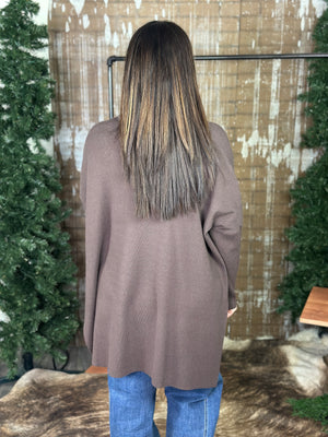 Chocolate Side Slit Vneck Sweater (Small - 3X)