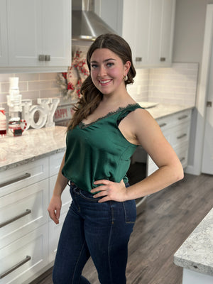 Lace Detail Cami Tank - Green - FINAL SALE