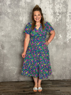 Floral Flutter Sleeve Maxi Dress (Small - 3X) - FINAL SALE