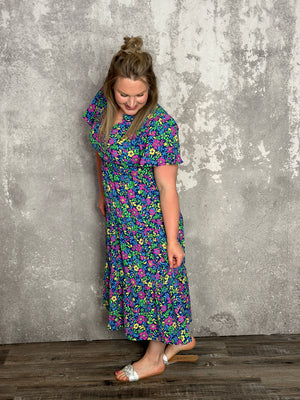 Floral Flutter Sleeve Maxi Dress (Small - 3X) - FINAL SALE