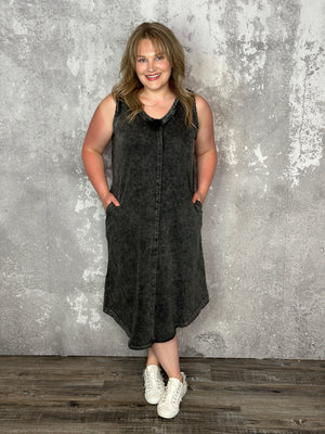 Mineral Wash Vneck Midi Dress