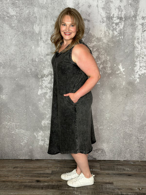 Mineral Wash Vneck Midi Dress