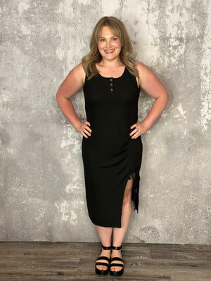 Side Slit Button Detail Tank Dress - Black (Small - 3X) - FINAL SALE
