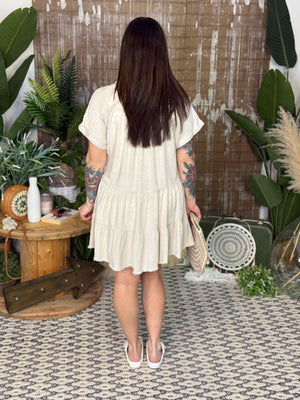 Collared Tiered Linen Dress
