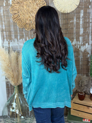 Lightweight Teal Cable Sweater